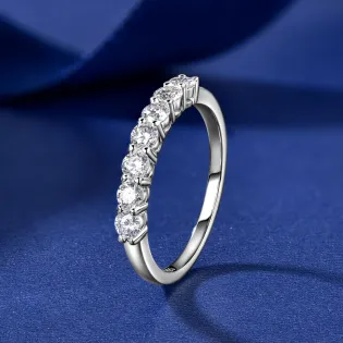 IOGOU Classic Half Eternity Ring 3mm Moissanite Lab Diamond Stackable Band 7-stone Rings for Women 925 Silver Finger Jewelry gra