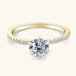 IOGOU D1.00CT 6.5MM Round D Moissanite Diamond Ring for Women 925 Sterling Silver Engagement Party Fine Jewelry Wedding Bands