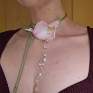 Handmade Calla Lily Necklace with Crystal Pearl Tassel Pendant