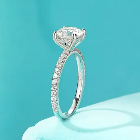 IOGOU 8MM D2.00CT Round Moissanite Diamond Engagement Ring for Women Real 14k Gold Plated 925 Sterling Silver Engagement Jewelry