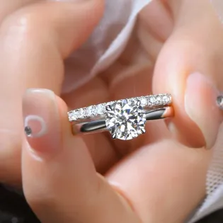 IOGOU 2ct 8mm D Moissanite Solitaire Ring Set Bridal Sets Real 925 Silver for Women Half Eternity Band Wedding Promise Jewelry