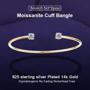 IOGOU Real 1CTTW. 5MM Moissanite Bangle Cuff for Women 925 Silver Opening Bracelet Cuffs Simple Fine Jewelry Inner Diameter 59mm