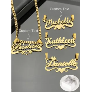 Custom Script Name Necklace with Heart Detail, 18K Gold-Plated Stainless Steel Pendant for Women