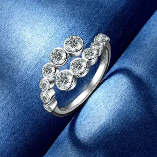 2026 Bezel 1.56cttw All D Moissanite Open Rings for Woman Wedding Engagement Party Band 925 Silver GRA Certified Finger Jewelry