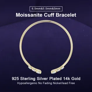 IOGOU Moissanite Diamond Cuff Bracelet Inlaid 6.5mm&5.5mm&5mm D Color Pure 925 Sterling Silver Fashion Open Bracelet for Women