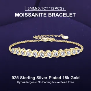 IOGOU 18K Gold Plated D1.20CT Moissanite Diamond Bracelet Original 925 Sterling Silver Engagement Wedding Fine Jewelry for Women