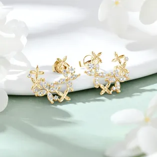 Luxury Moissanite Clover Flower Stud Earrings for Women 925 Sterling Silver C Shape Earrings Wedding Certified Chaim Jewelry